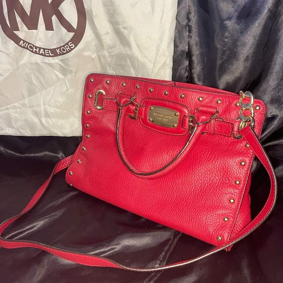 Michael Kors red & gold chain crossbody purse. Used. - Picture 2 of 7